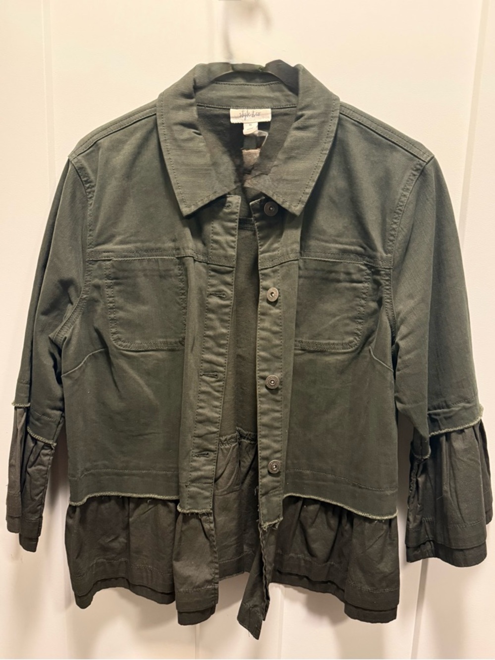 Style & Co Olive Green Utility Jacket with Peplum Hem